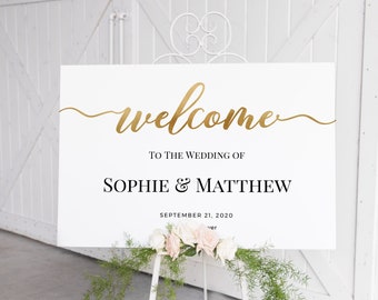 Wedding welcome sign, Gold welcome sign template, Modern, Script, Calligraphy welcome sign, Editable template, Instant download