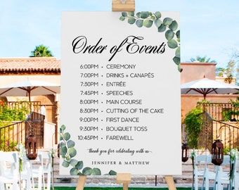 Order of Events Wedding sign Wedding Timeline Sign  Wedding Program Template - Greenery - Eucalyptus