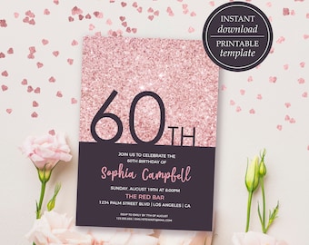 rose gold birthday invitations women 60th birthday etsy