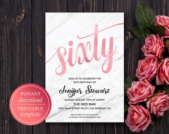rose gold birthday invitations women 60th birthday etsy
