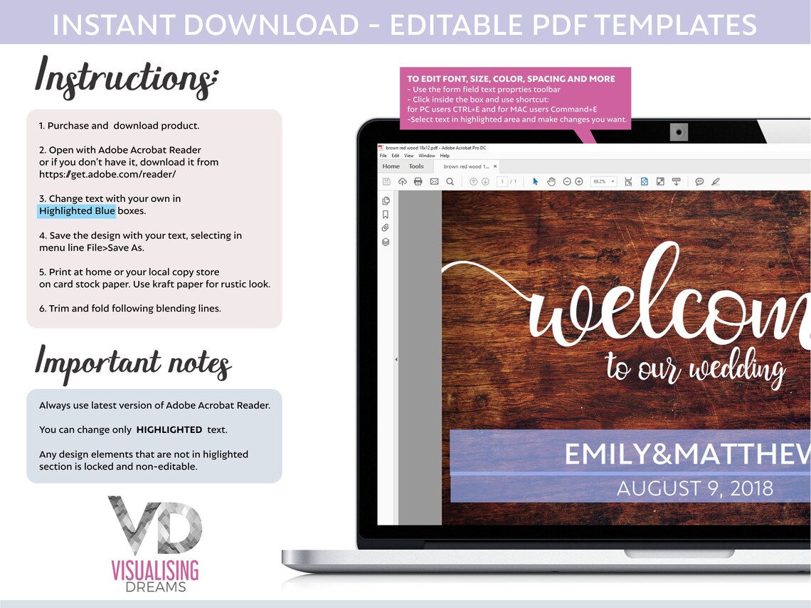 Wooden Wedding Welcome Sign Printable Wood Sign Template | Etsy