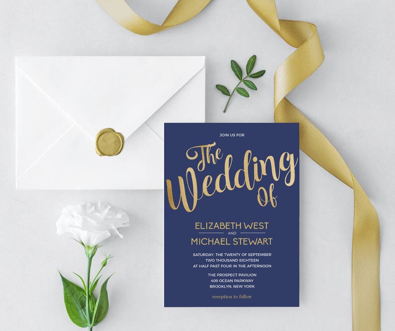 Navy Gold Wedding Invitation Template Printable Gold and Navy - Etsy