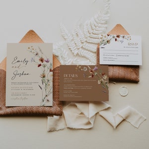 Wedding Invitation Floral, Boho Wedding invitation set, Beige Wedding Invitation template, Digital wedding invitation template #Mila
