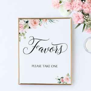 Favors Sign Printable, Wedding Favors Sign Template, Pink and Blush ...