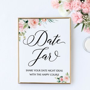 Date Jar Sign, Bridal Shower Sign, Printable Sign Template With Pink ...