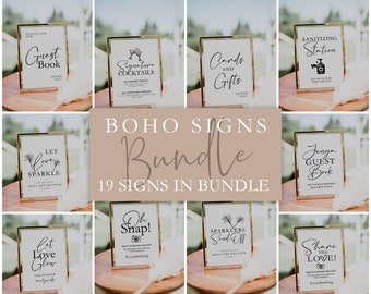 Boho wedding signs, Wedding signs bundle, Boho Wedding Signage, Editable wedding signs template #ELG021VSD