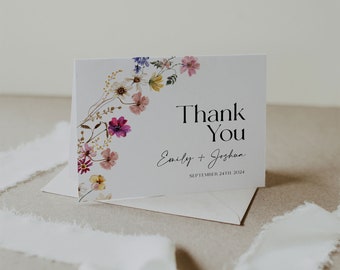 Wedding Thank you cards, Floral Thank you card template, Wildflower Thank you card template #Petra