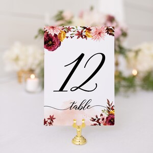 Table Numbers, Fall Wedding Table Numbers, Printable Table Numbers ...