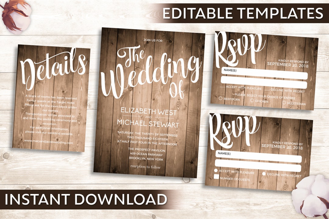 Wooden Wedding Invitation Template Country Wedding Invitation Printable