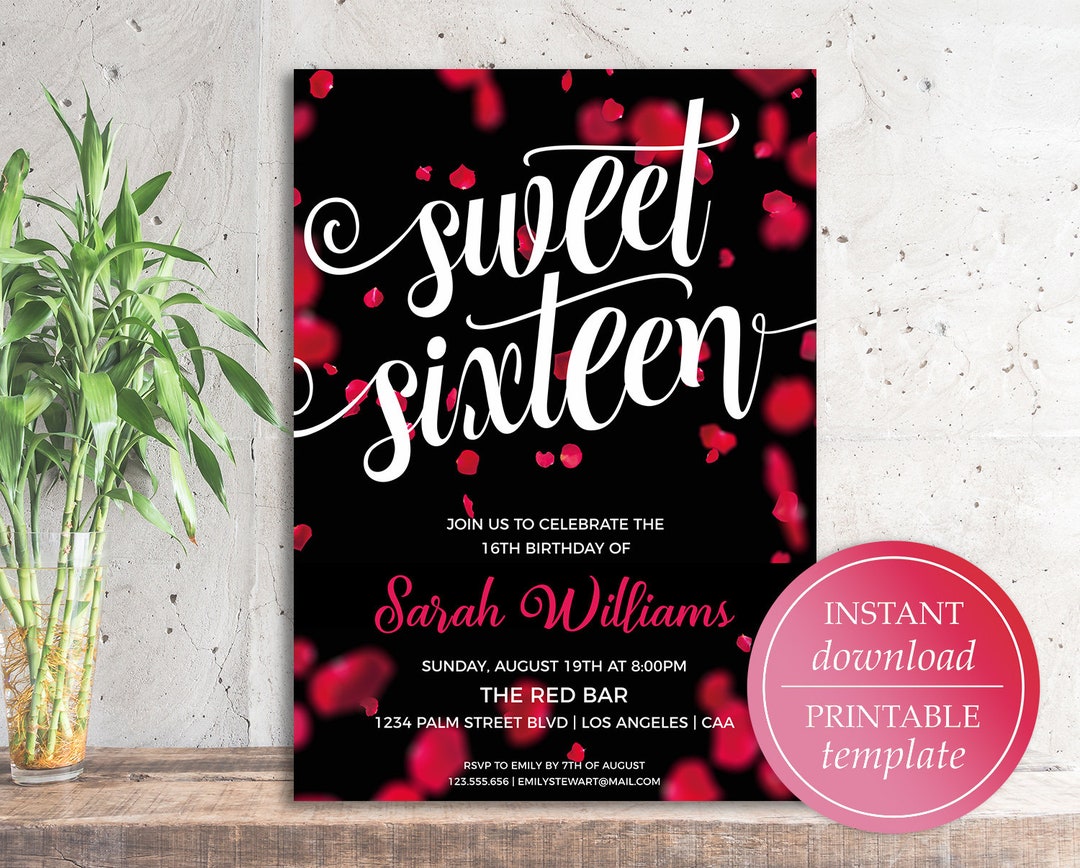 Sweet 16, Invitation for 16th Birthday, Birthday Invitations for Girl