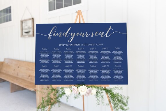 Navy Seating Chart Wedding Seating Chart Template Table | Etsy