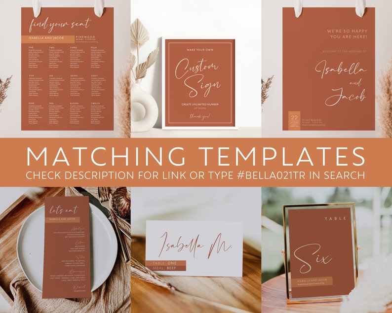 Terracotta wedding invitations, Boho Wedding invitation template with details and rsvp cards, Cinnamon Burnt orange invitations Bella021tr image 5