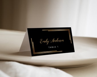 Wedding place cards templates black and gold | Name cards | Tent cards | Place card editable and printable | Place card wedding #WBD19BG