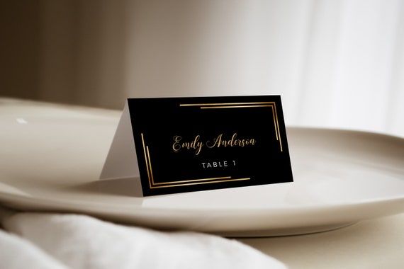 Black Place Cards | Handwritten Place Cards | Wedding Place Cards | Tented  Cards | Escort Cards | Wedding Calligraphy | Table Tent Gold