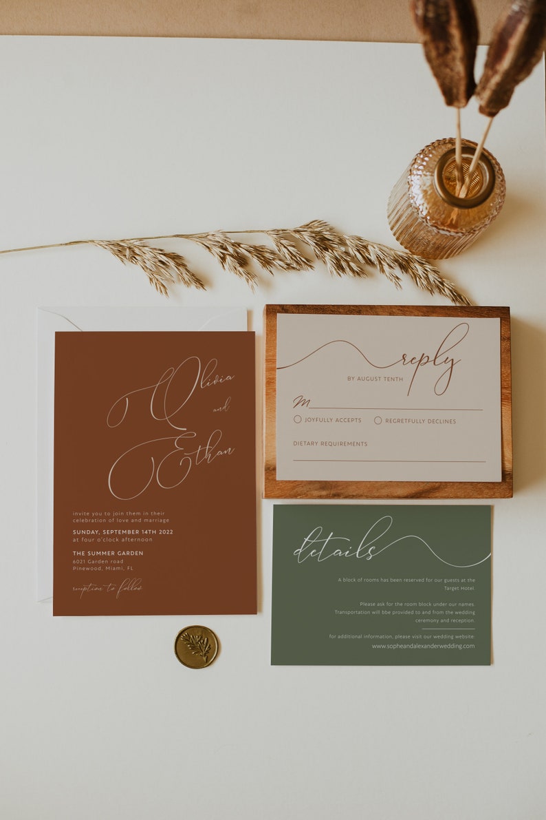 Terracotta Wedding Invitations Set Wedding Invitation Etsy
