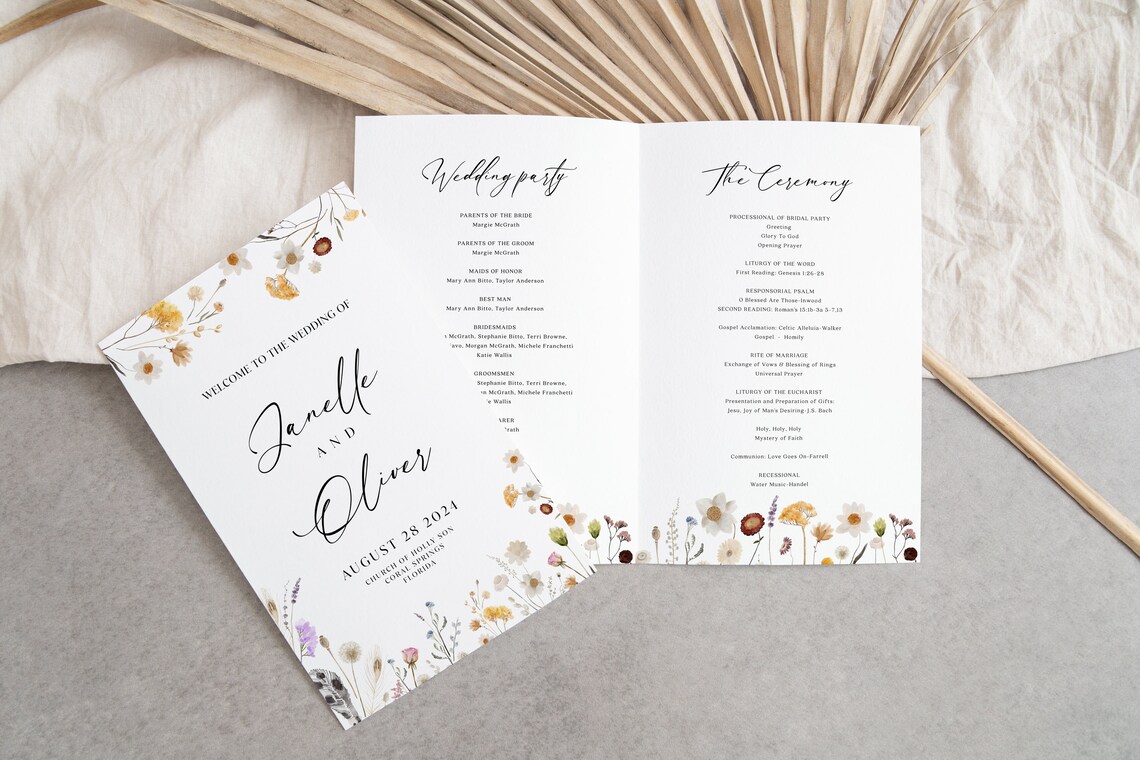 Booklet Wedding Program Template Wildflower Wedding | Etsy
