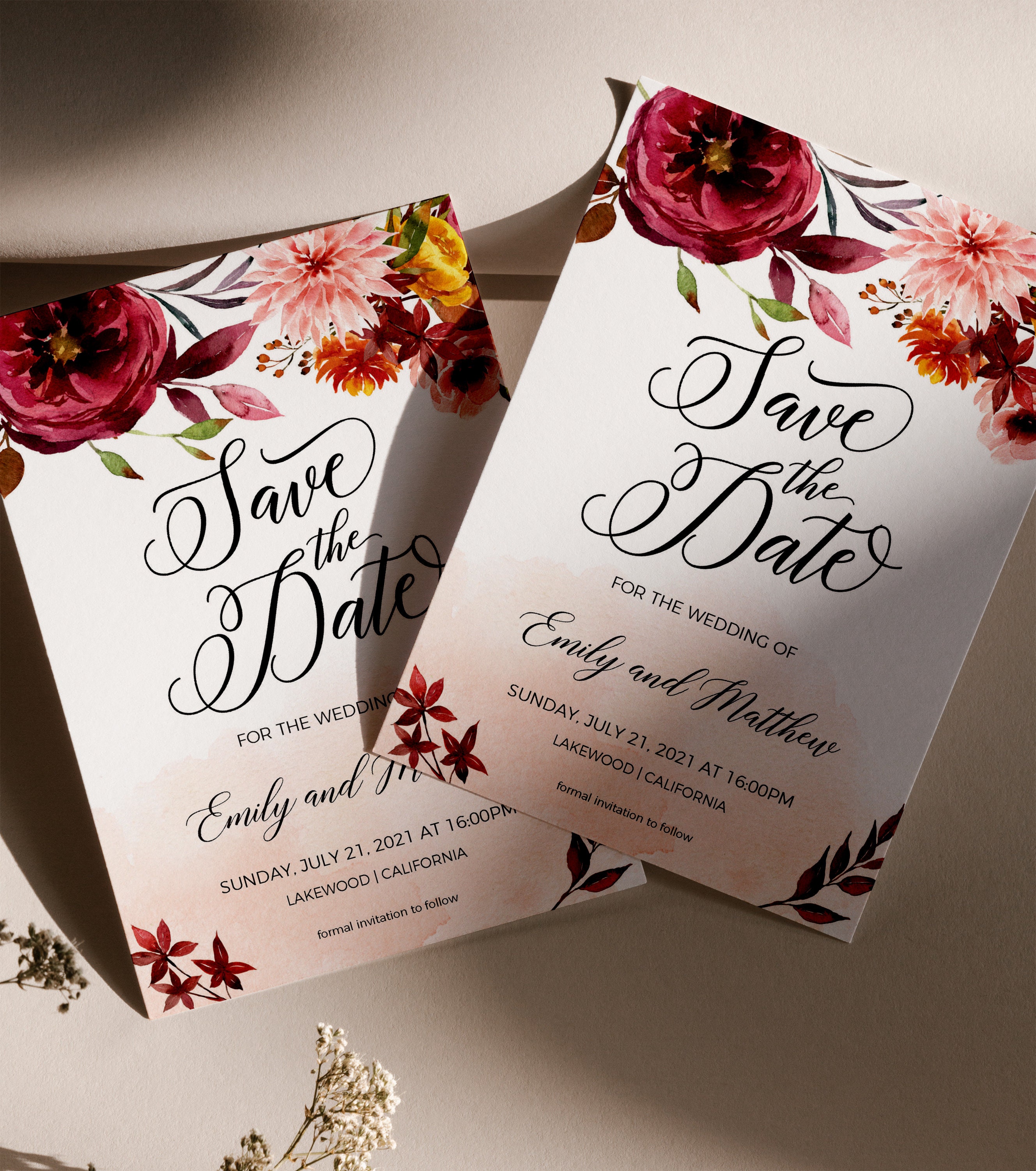 Fall Save the Date Card Autumn Save the Date Template Blush Etsy