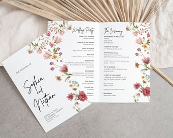 Wedding Booklet Program, Wedding Booklet template, Wedding Ceremony program, Watercolor floral wedding program  #wildfl023
