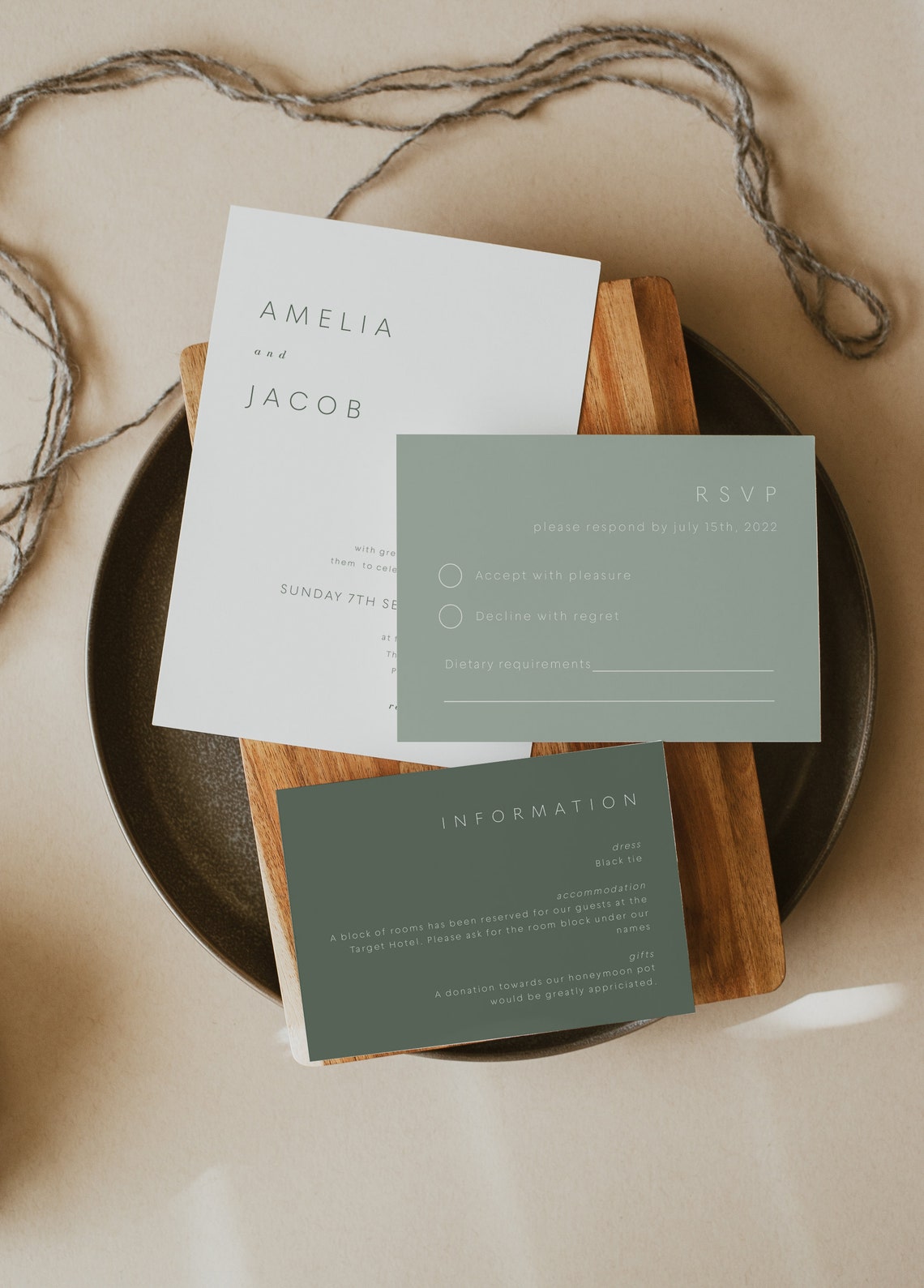 Wedding Invitation Suite Sage Green Invitation Template With Etsy