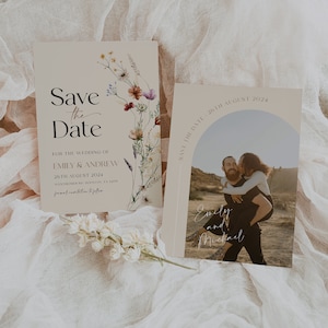 boho beige floral save the date