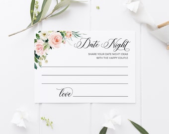 Date night cards template, Date night idea cards, Blush flowers and greenery  #FLW020BND