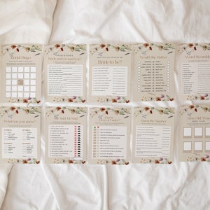 Bridal Shower Games, Boho Floral Bridal shower games, Bridal Shower games bundle, Wildflower Boho Bridal shower Stationery #Mila