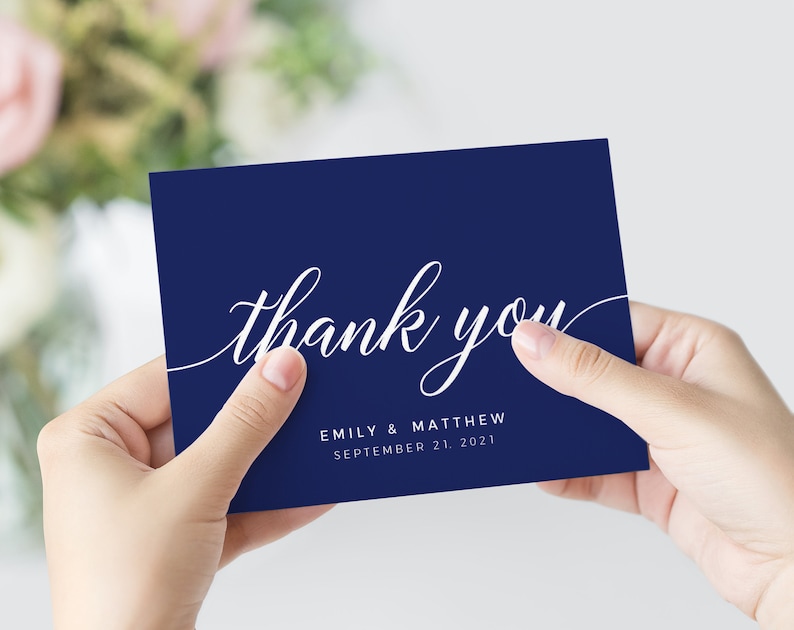 Navy Thank You card Thank you note Navy blue Thank you postcards Wedding thank you cards Folded thank you cards