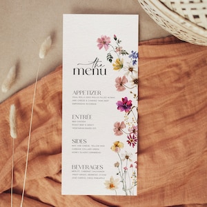 Wedding Menu template, Wildflower wedding menu, Colorful floral menu template #Petra