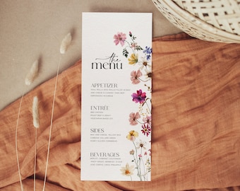 Wedding Menu template, Wildflower wedding menu, Colorful floral menu template #Petra