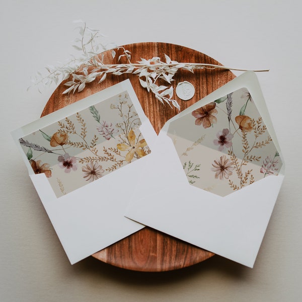 Wedding Invitation Envelope Liner, Boho Floral Invitation Envelope Liner, Wildflower Envelope Liner  #Mila