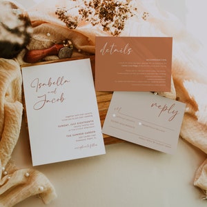 Terracotta wedding invitations, Boho Wedding invitation template with details and rsvp cards, Cinnamon Burnt orange invitations Bella021tr image 2