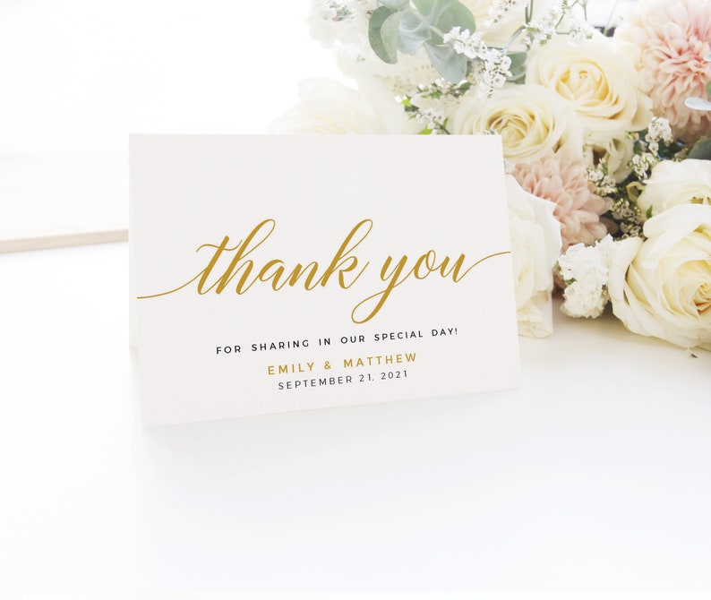 Gold Thank you card template #BSC020GLD Thank you note Wedding thank you cards Simple Thank you cards