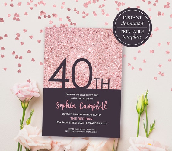 Inviti per il 40 compleanno, Invito per quaranta compleanni, Invito per 40  anni per le donne, Glitter oro rosa, Invito in oro rosa -  Italia