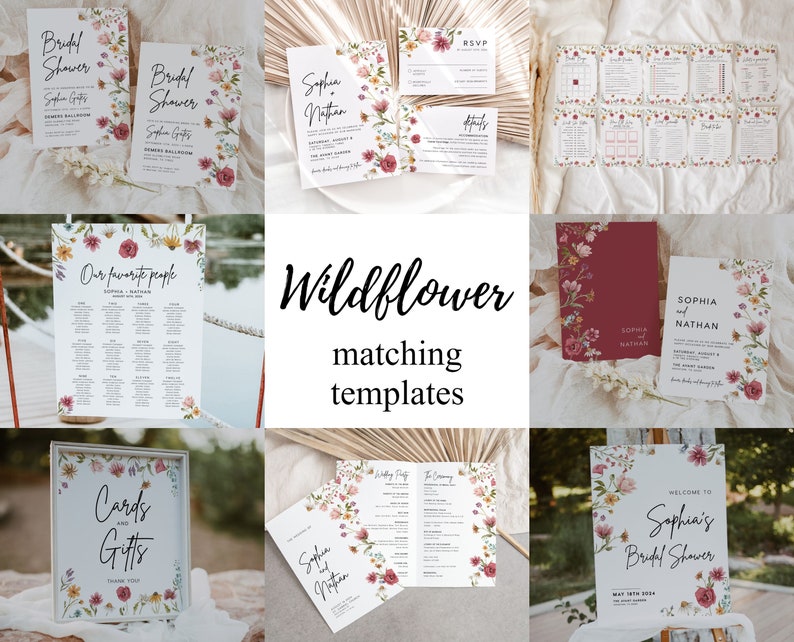 Watercolor Floral Wedding invitation, Boho Wedding Invitation template, Wildflower invitation ser, Watercolor floral wildfl023 image 8