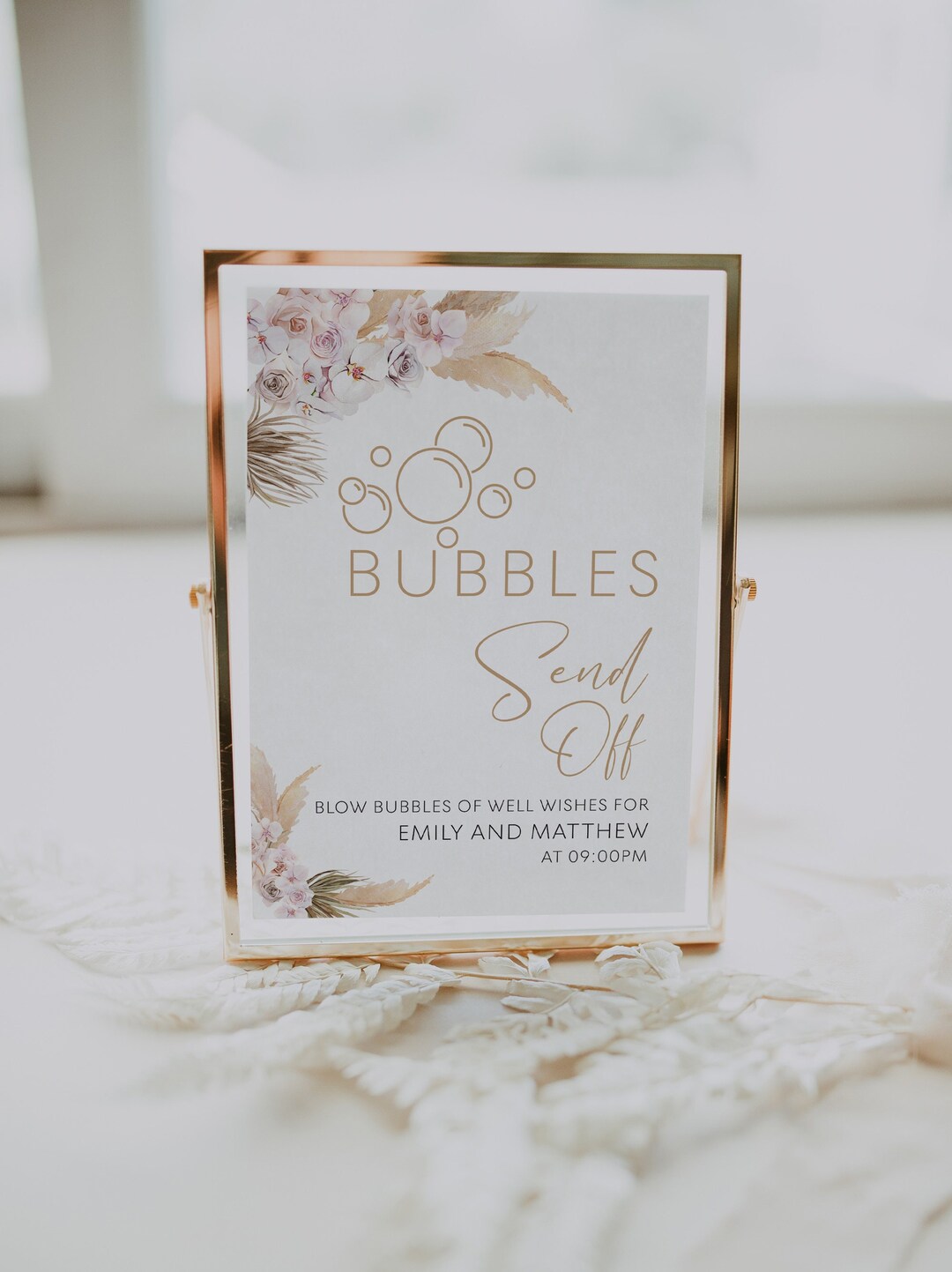 Bubbles Send off Sign, Wedding Bubbles Send off Template, Pampas Grass