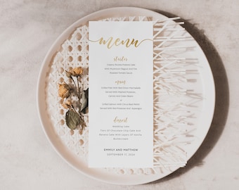 Gold Wedding menu, Gold menu cards template, Wedding Menu template, Self edit template #WBND19GD