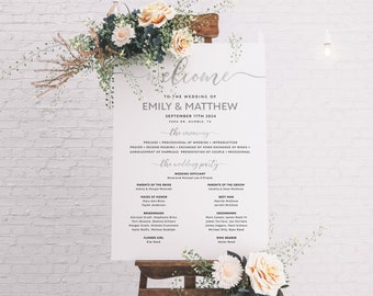 Wedding program sign template, Silver wedding program, Wedding ceremony sign #slv019