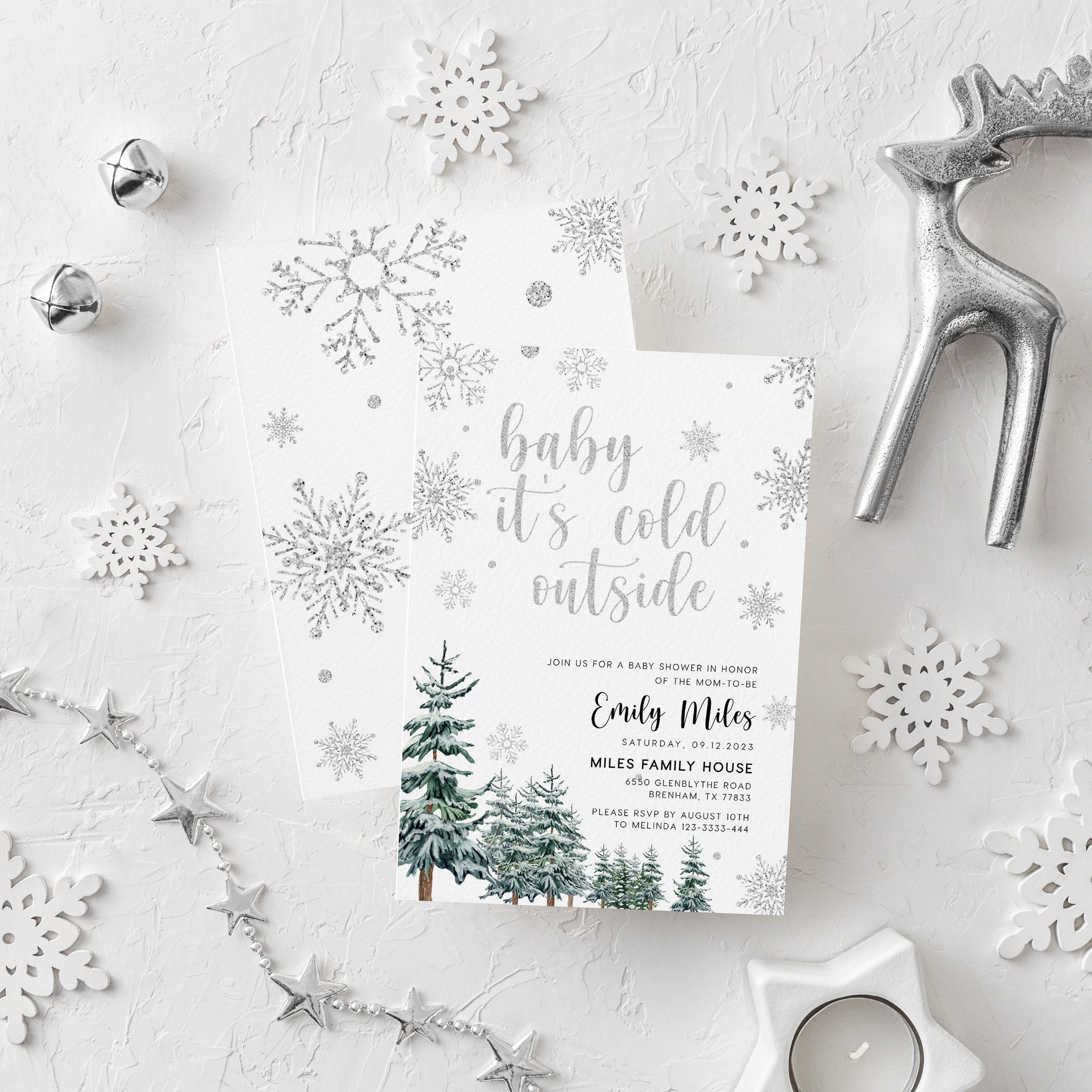 Baby its cold outside invitation Winter baby shower Winter wonderland baby shower Silver baby shower invitation WINTERVSD