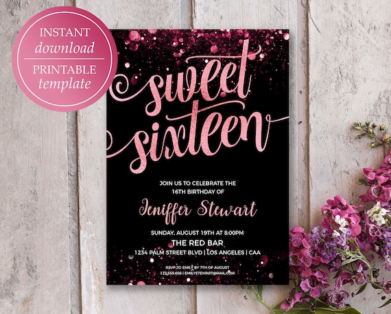 Sweet 16 Invitation 16th Birthday Invitations Rose Gold | Etsy