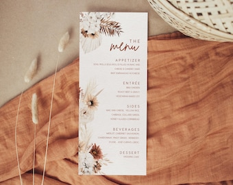 Boho Wedding menu, Terracotta wedding menu template, Boho pampas terracotta wedding menu #boho023