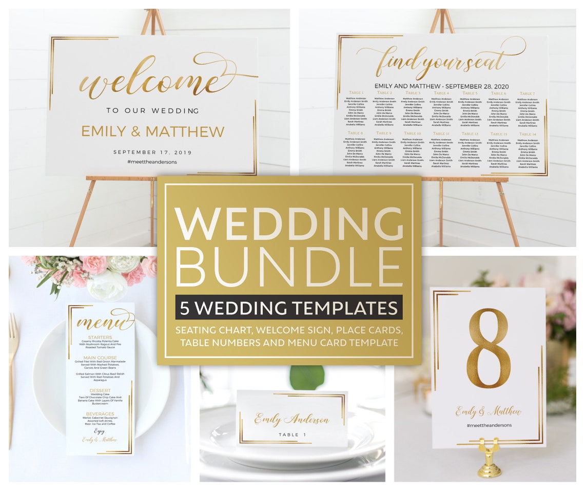 Gold Wedding Menu Template Gold Menu Templates Menu Card - Etsy