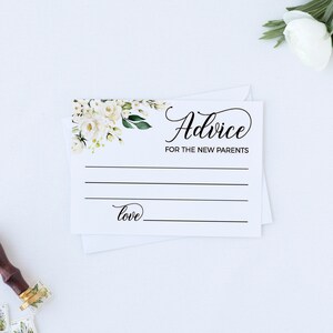 Printable Advice Card for New Parents With White Flowers and - Etsy