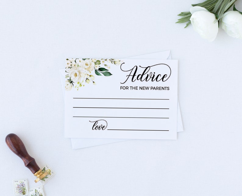 Printable Advice Card for New Parents With White Flowers and - Etsy