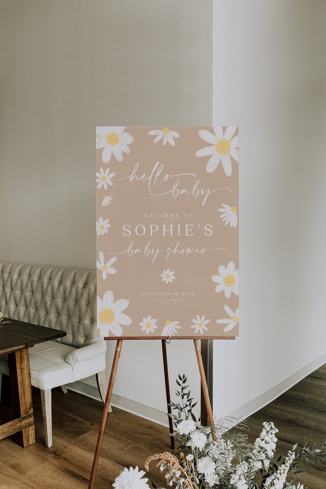 Hello Baby Sign, Baby Shower Sign, Daisy Flower Baby Shower