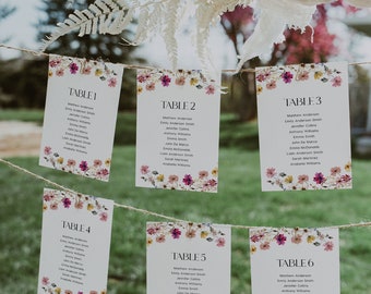 Wildflower Seating chart cards, Seating chart template, Floral Seating chart cards #Petra