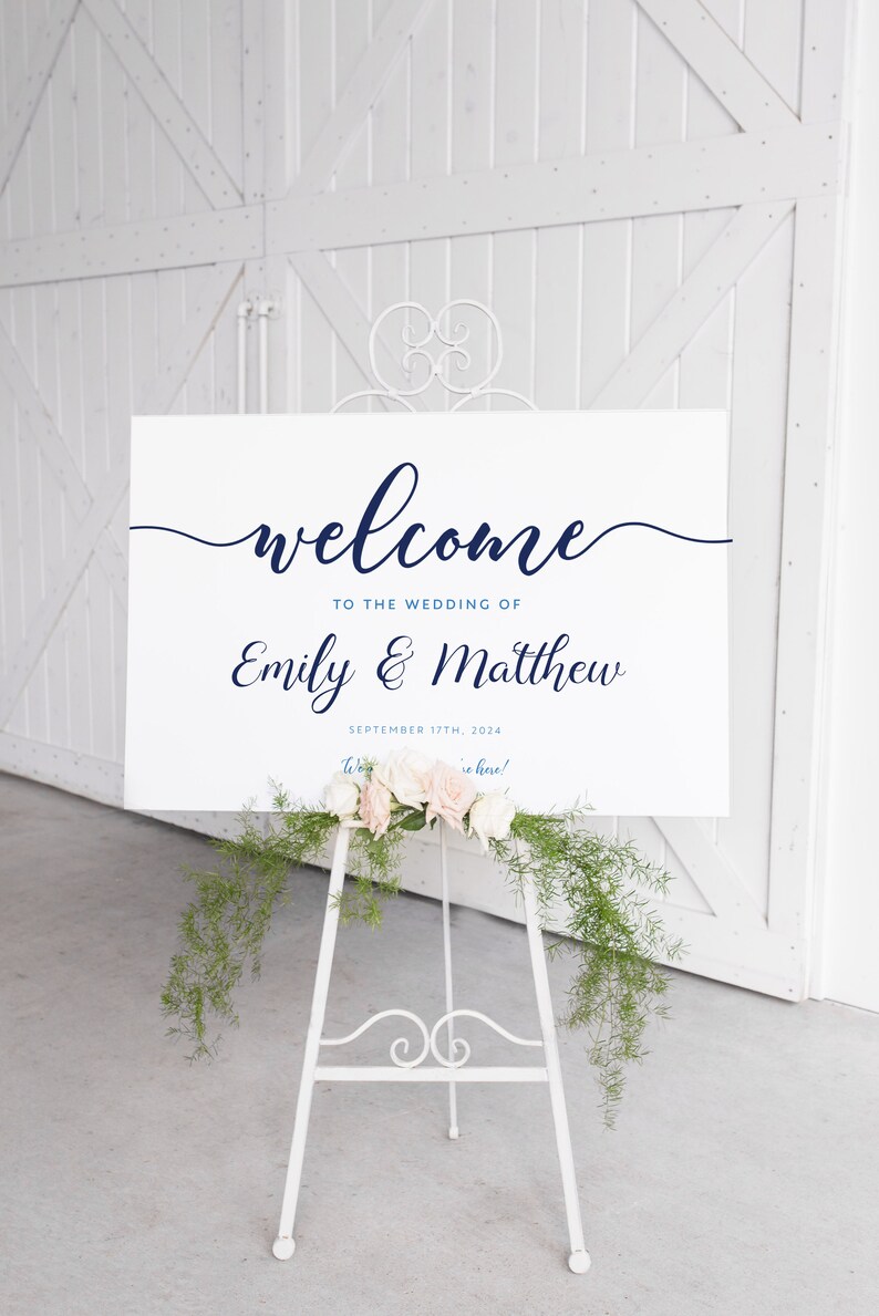 Navy Sign Template Simple Modern Wedding Sign Etsy