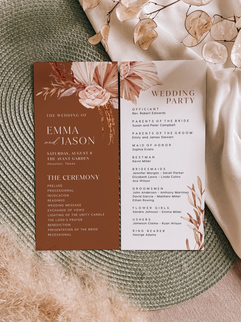 Wedding Program Template Boho Wedding Program Terracotta - Etsy