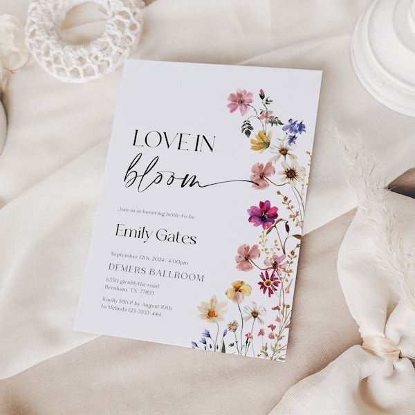 Love in Bloom Invitation, Bridal Shower Invitation, Floral Love in Bloom template, Floral Invitation #Petra