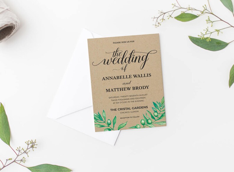 Kraft Invitation Printable Kraft Wedding Invitation Template Etsy