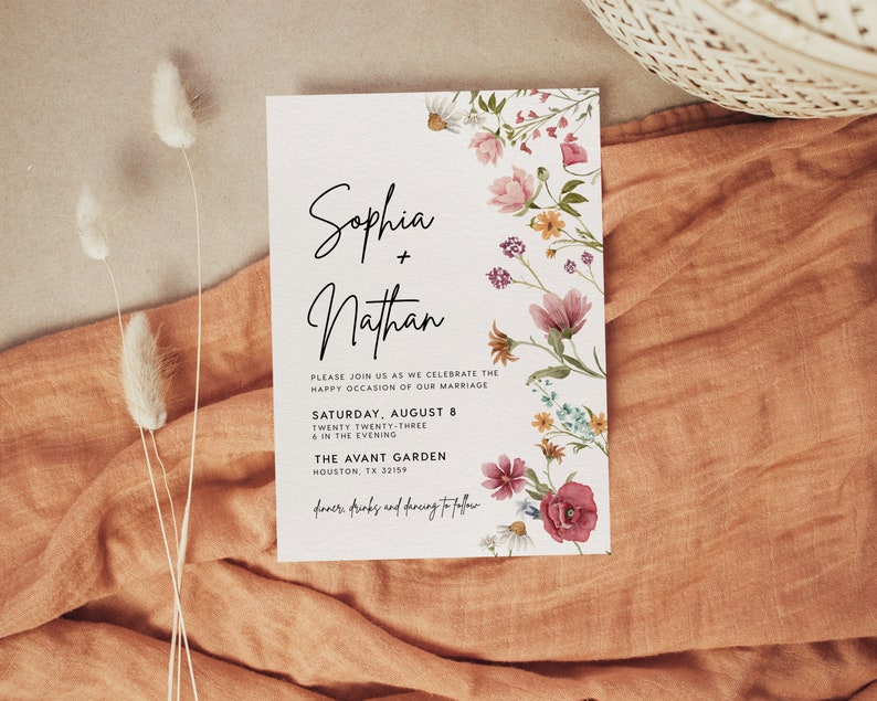 boho floral wedding invitation